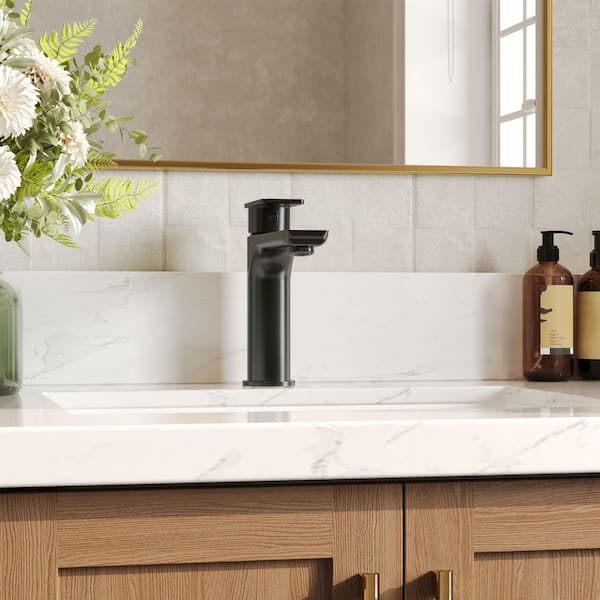 5 in. Height Single Handle Vessel Sink Faucet Spot Resistant in Matte Black with Pop-Up Drain