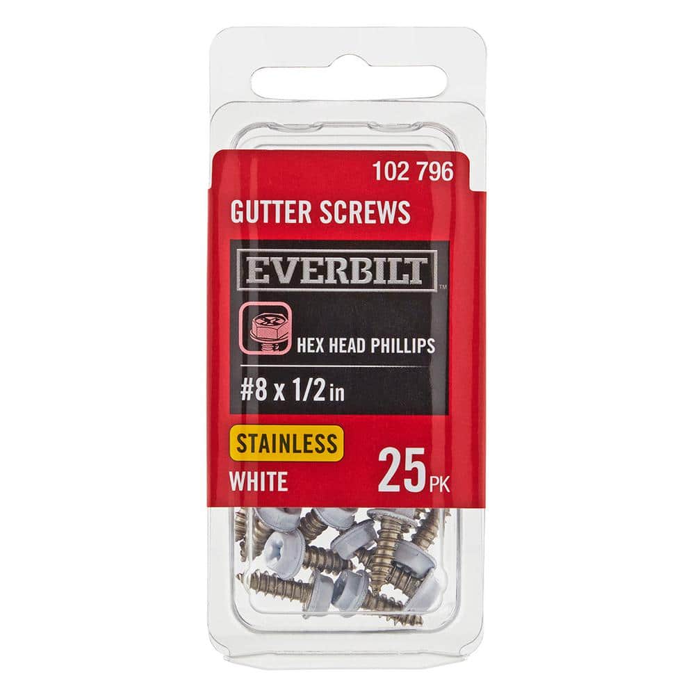 Everbilt #8 x 1/2 in. White Stainless Steel Hex Head Gutter Sheet Metal  Screw (25-Pack) 801094 - The Home Depot