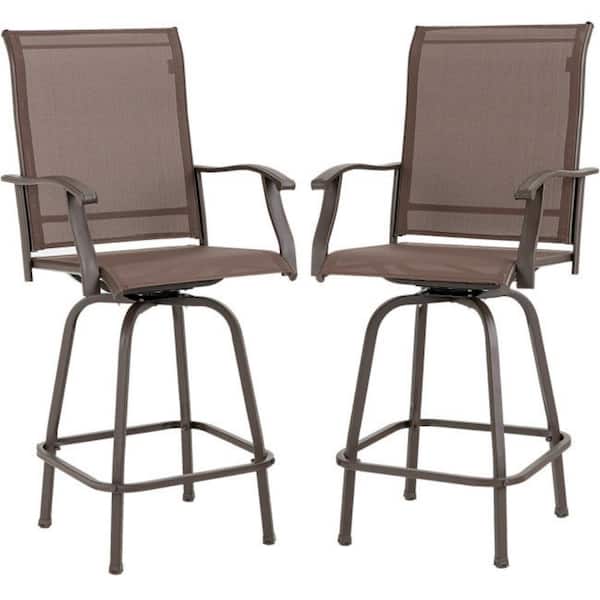 Afoxsos 2-Pieces 360-Degree Rotation Metal Patio Swivel Outdoor Bar Stool Set in Brown