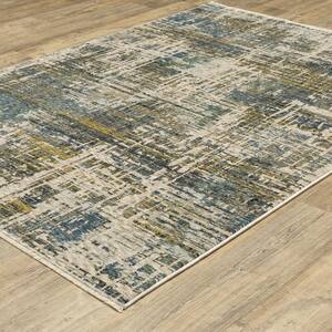 Haven Blue/Gold 2 ft. x 8 ft. Abstract Mosaic Polyester Fringed Indoor Runner Area Rug