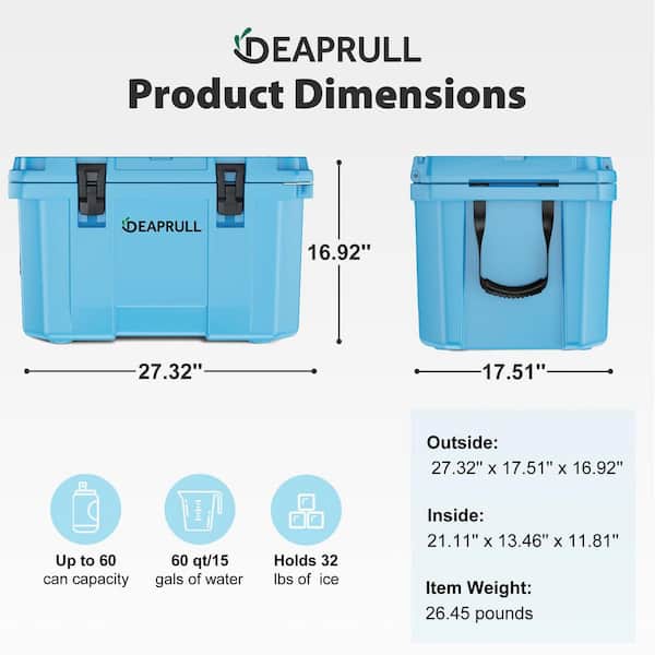 Denjol Light Blue 60 qt. Portable Chest Cooler with Cup Holders