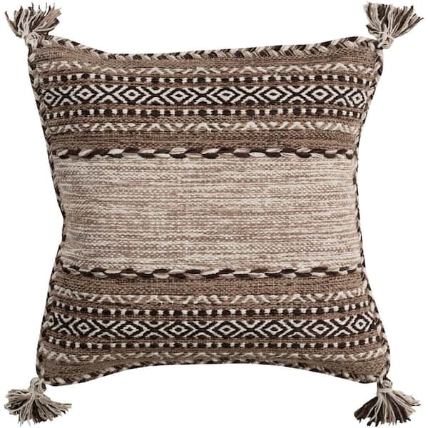 Livabliss Ganale Tan Striped Polyester 20 in. x 20 in. Throw Pillow