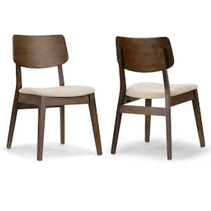 Astin Dark Brown Wood Chair with Beige Fabric Seat (Set of 2)