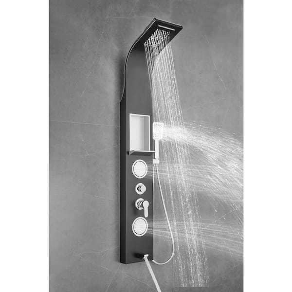 59 in. 2-Jet Multifunction Shower System with Rainfall Shower Head and Hand Shower Wand in Black Stainless Steel