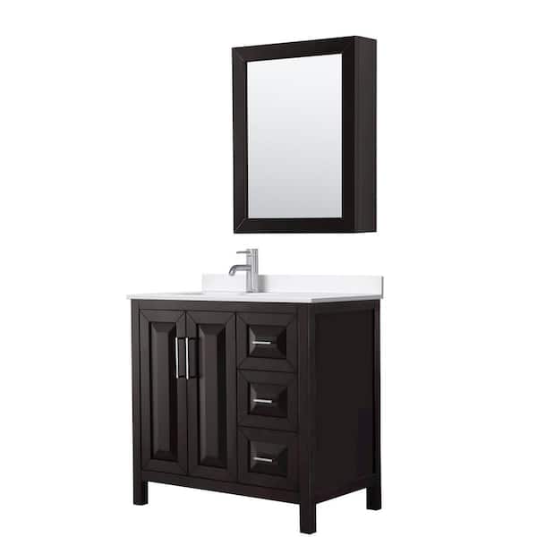 Wyndham Collection Daria 36 in. W x 22 in. D x 35.75 in. H Single Bath Vanity in Dark Espresso with White Quartz Top and Mirror