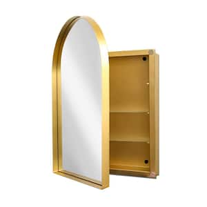 24 in. W x 36 in. H Arched Metal Medicine Cabinet with Mirror and Adjustable Shelves in Matte Gold