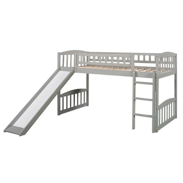 Polibi Twin size Loft Bed with Slide and Ladder, Gray