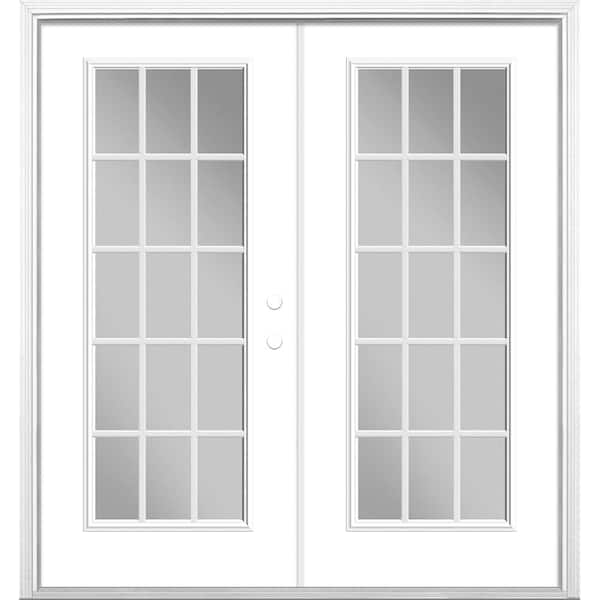 Masonite 72 in. x 80 in. Ultra White Steel Prehung Left-Hand Inswing 15-Lite Clear Glass Patio Door in Vinyl Frame with Brickmold