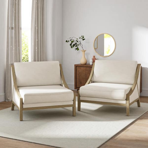 Nan Ivory Accent Armchair with Solid Wood Legs Set of 2