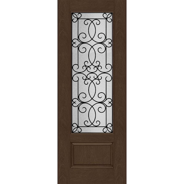 Regency 36 in. x 96 in. Universal Handing 3/4Lite Georgian Decorative Glass Hickory Mahogany Fiberglass Front Door Slab
