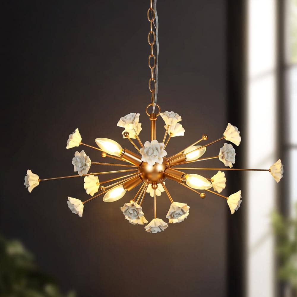Uolfin Modern Gold Dining Room Chandelier, 4-Light Cluster Kitchen