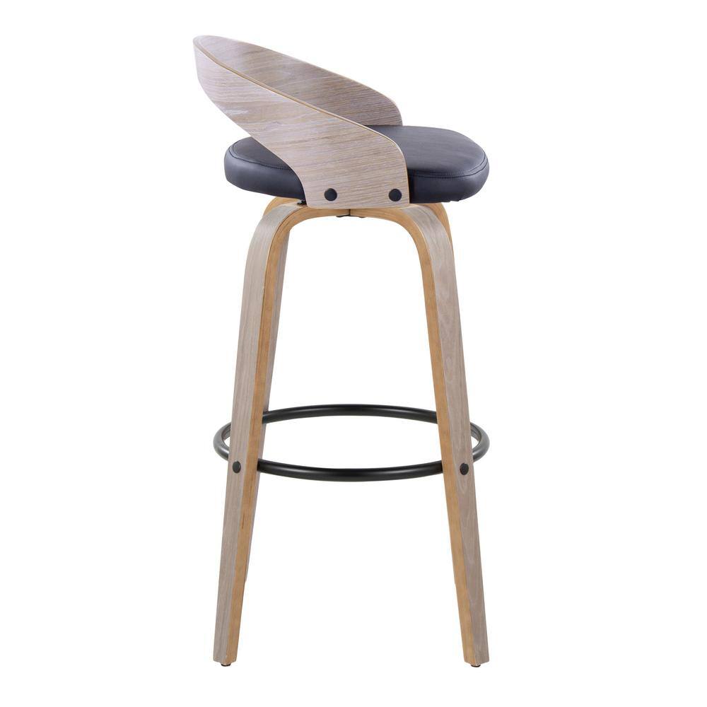 Light Grey Wood and Black Metal Swivel Bar Stool with Faux Leather Seat