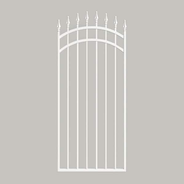 Glossy White Arched Tiger Eye Steel Gate (33 in. W x 68 in. H) with Self-Close Hardware, Double-Sided Handle, 2x2 Hinges
