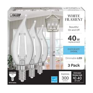 40-Watt Equivalent BA10 E12 Candelabra Dim White Filament Clear Glass Chandelier LED Light Bulb Daylight 5000K (3-Pack)