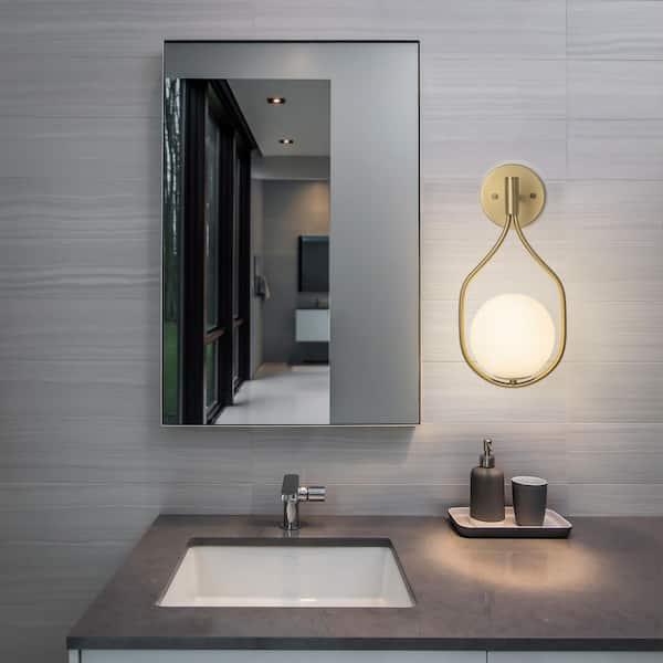 7.5 in. 1-Light Modern Mid-century Gold Wall Sconce with White Opal Glass Shade