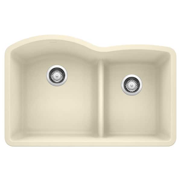 Blanco DIAMOND SILGRANIT Biscuit Granite Composite 32 in. Double Bowl Undermount Kitchen Sink with Low Divide