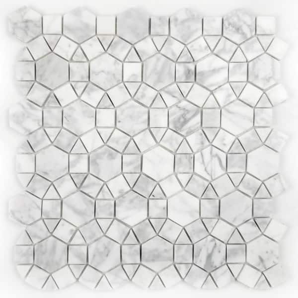 ABOLOS Hollywood Regency Calacatta White Ring Mosaic 12 in. x 12 in. Marble Decorative Wall Tile (10 sq. ft./Case)