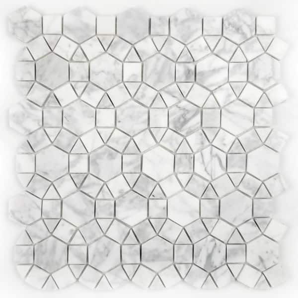 Regency Calacatta White Ring Mosaic 12 in. x 12 in. Marble Decorative Wall Tile (10 sq.ft./Case)