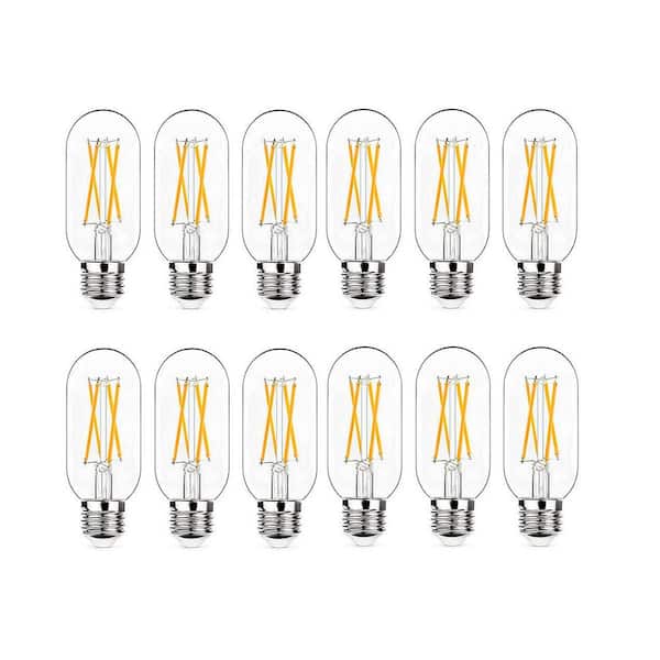 6W Dimmable E26 LED Edison Bulb, 60W Equivalent, Clear Tubular Filament, 600 Lumens, 2700K Warm White, 12-Pack