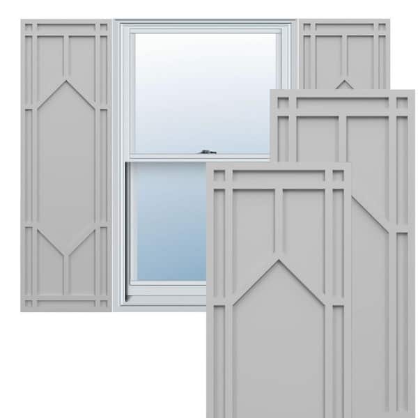 Ekena Millwork True Fit PVC 12 in. W x 34 in. H Raised Panel Vinyl Shutters Pair in Primed