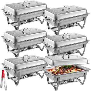 6 Packs Stainless Steel Chafing Dishes 8 qt. Full Size Pan Rectangular Chafer Complete Set for Picnic