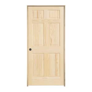 28 in. x 80 in. Pine Unfinished Right-Hand 6-Panel Wood Single Prehung Interior Door