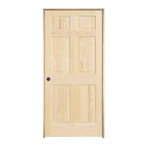 JELD-WEN Woodgrain 6-Panel Unfinished Pine Single Prehung Interior Door