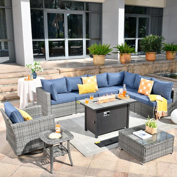 Hooowooo Messi Gray 10 Piece Wicker Outdoor Patio Conversation Sectional Sofa Set With A Metal 9160