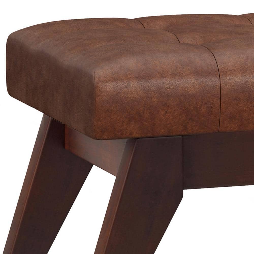 Draper 40" Distressed Saddle Brown Faux Leather Tufted Ottoman Bench