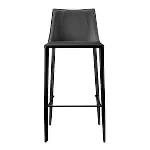 Charlie 29.93 in. Black Low Back Metal Bar Stool with Faux Leather Seat