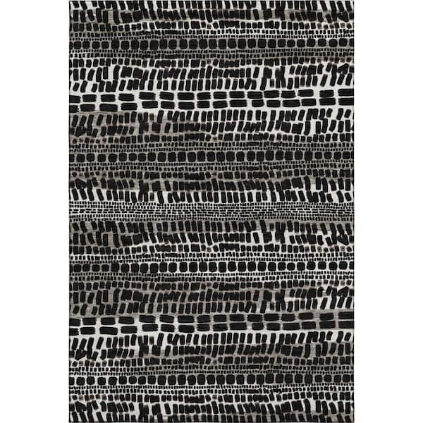 Mayfield Premium Machine Washable Abstract AMF2540 Black 3 ft. x 5 ft. Area Rug