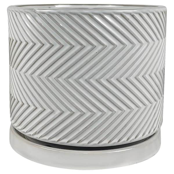 8 in. D 9.5 in. H Ceramic Cross Pattern Planter White