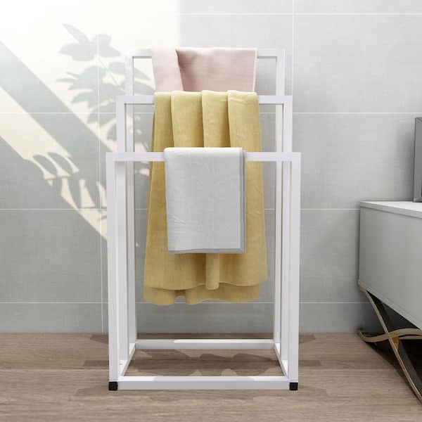 Metal Freestanding 3-Bar Towel Rack in Matte White, Metal Freestanding