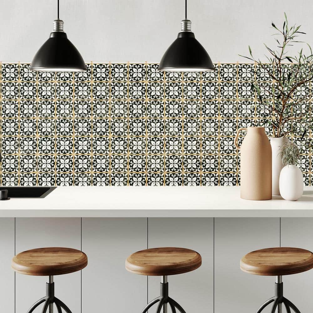 Casablanca 5'' x 5'' Black and White Ceramic Patterned Tile