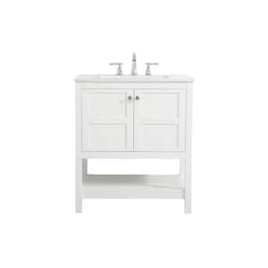 Timeless Home 30 in. W x 22 in. D x 34 in. H Single Bathroom Vanity in White with White Engineered Stone and White Basin