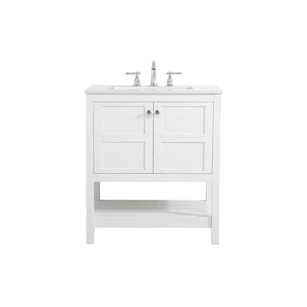 Unbranded Timeless Home 30 in. W x 22 in. D x 34 in. H Single Bathroom Vanity in White with White Engineered Stone and White Basin