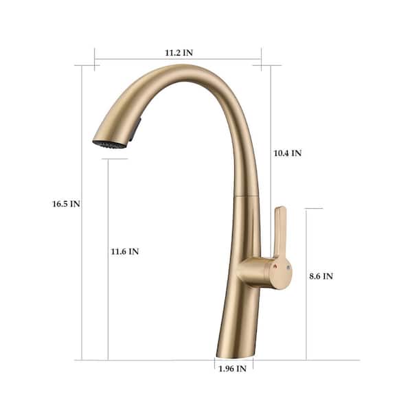 Single Handle Pull Out Sprayer Kitchen Faucet in Brushed Gold