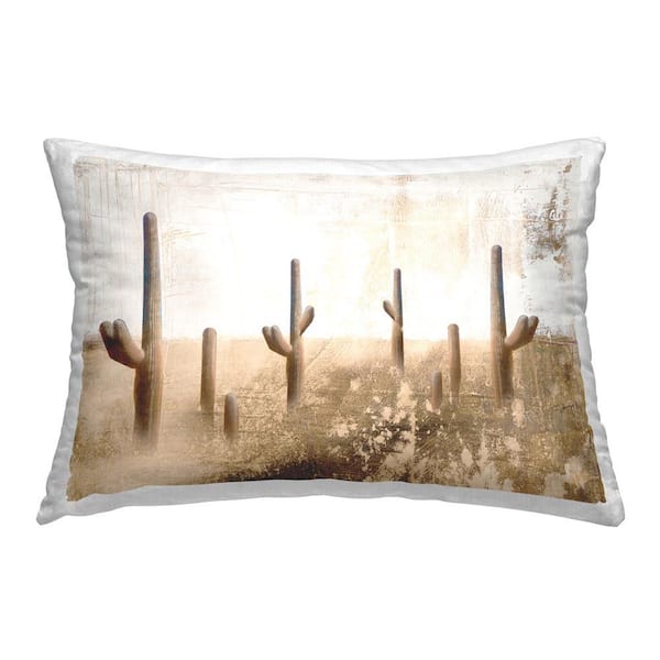 Stupell Industries Rustic Weathered Cactus Tan Abstract Polyester 14 in. x 20 in. Throw Pillow