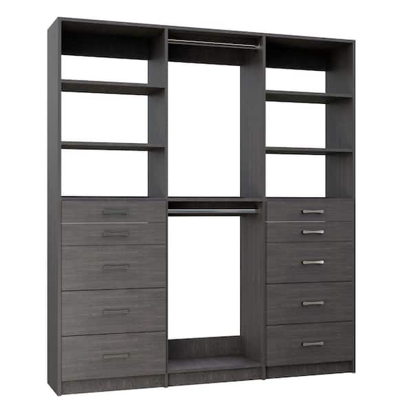 Alto Collection 60 in. W Grey Tower System 2 5-Drawer and Double Hang 13-Shelf Wood Closet System