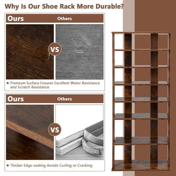 Rustic Brown Double Rows 7-tier Shoe Rack Vertical Entryway Shoe