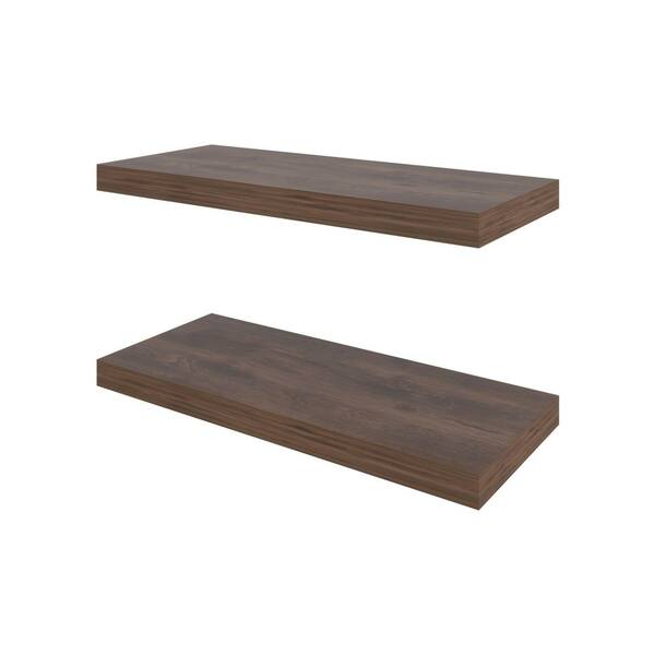 Avex 31.5 in. W x 9.8 in. D Dark Brown Wood Solid Decorative Wall Shelf (Set of 2)