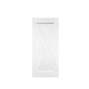 X Series 38 in. x 84 in. Pre Assembled Pure White Knotty Pine Wood Interior Sliding Barn Door Slab