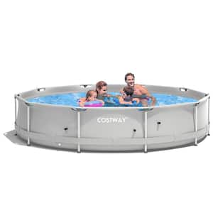 11.2 ft. x 11.8 ft. Oval 23.5 in. Metal Frame Pool Set with Pool Cover in Gray APSIA Certification