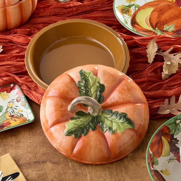 Certified International Harvest Fields Stoneware 3-D Pumpkin