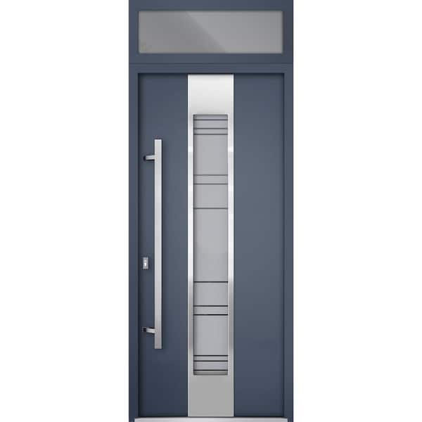 VDOMDOORS 0757 36 in. x 96 in. Right-Hand/Inswing Frosted Glass Gray Graphite Steel Prehung Front Door with Hardware