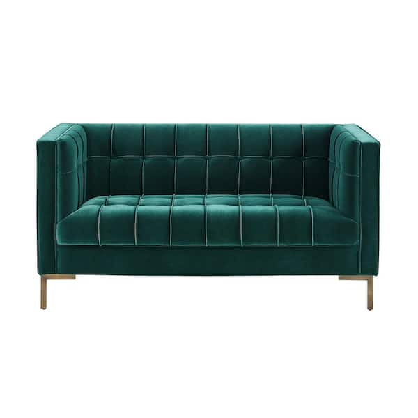 Steve Silver Isaac 57 in. W Velvet 2 Seats Channel Stitch Loveseat in Green