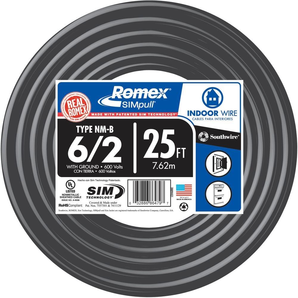 Southwire 25 Ft 6 2 Stranded Romex Simpull Cu Nm B W G Wire 28894421 The Home Depot