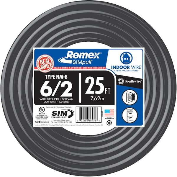 Southwire 25 ft. 6/2 Stranded Romex SIMpull CU NM-B W/G Wire