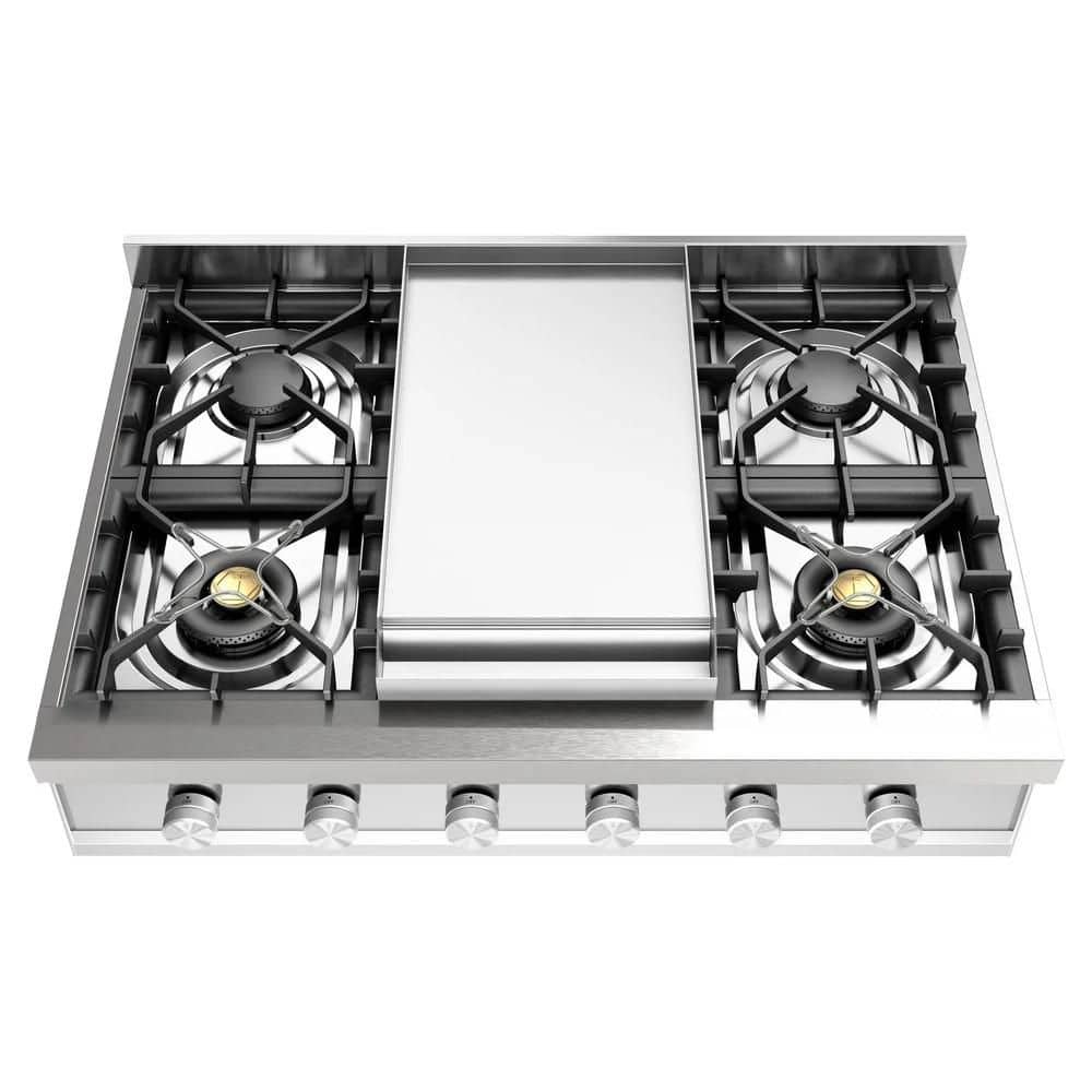 Professional Plus II 36 in. Built in Gas Rangetop with 6-Sealed Burners, Griddle in Stainless Steel
