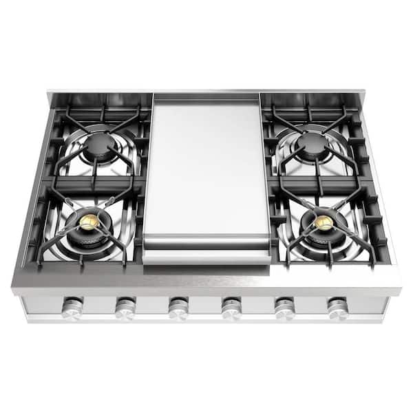 Professional Plus II 36 in. Built in Gas Rangetop with 6-Sealed Burners, Griddle in Stainless Steel